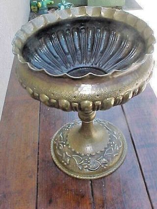 Antique Large Size Very Fancy Brass Fruit Bowl on Pedestal Base - 14 