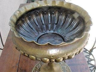 Antique Large Size Very Fancy Brass Fruit Bowl on Pedestal Base - 14 