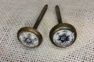 2 Picture Screw Nails Navy Blue Star Sulfide Glass Old Vintage Painting Hangers