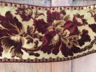 Antique French Cut Velvet Long Length - Red And Gold - Over 2 Yds 7.  5” Wide