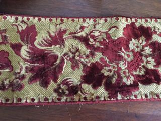 Antique French cut velvet long length - red and gold - over 2 yds 7.  5” wide 4