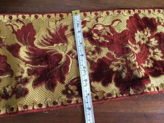 Antique French cut velvet long length - red and gold - over 2 yds 7.  5” wide 5