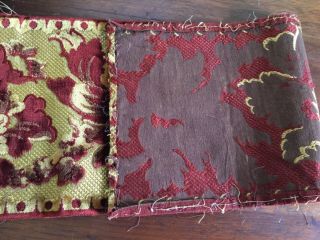 Antique French cut velvet long length - red and gold - over 2 yds 7.  5” wide 7