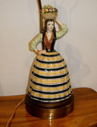 Vintage 1940s Italian Capodimonte 13  Large Full Dress Woman Figurine Lamp