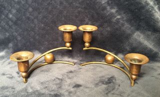 Vintage Mcm Arts & Crafts Brass And Copper Matching Dual Candle Holders