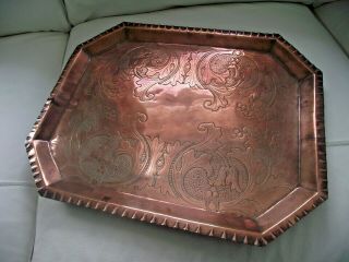 Arts & Crafts Hand Made Hammered Large Solid Copper Tray Antique Newlyn ?