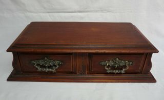 Antique Victorian Small Two Drawers Mahogany Table Top Cabinet