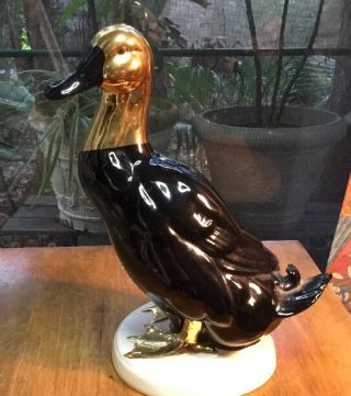 Rare Large Standing German Majolica Mid Century Black&gold Drake Duck By Goebel