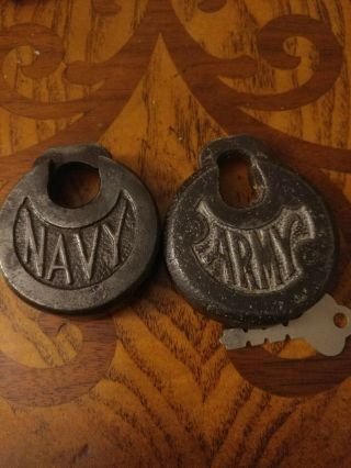Antique Padlock : U.  S.  Army&navy With The E.  T.  Fram Symbol Pancake