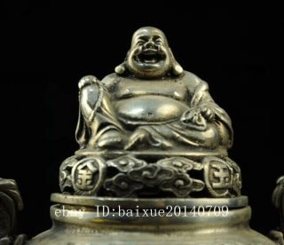 Chinese old hand - carved copper - plating silver Buddha incense burner d02 5