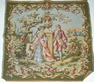 Antique Woven French Victorian Tapestry 20x19 " Lord & Lady Floral