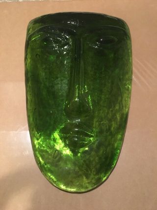 Rare Mid Century Pablo Picasso Style Green Face Glass Sculpture Abstract Art Mcm