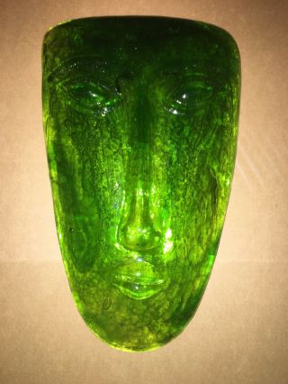 RARE MID CENTURY PABLO PICASSO STYLE GREEN FACE GLASS SCULPTURE ABSTRACT ART MCM 2