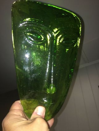 RARE MID CENTURY PABLO PICASSO STYLE GREEN FACE GLASS SCULPTURE ABSTRACT ART MCM 6