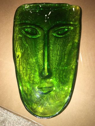 RARE MID CENTURY PABLO PICASSO STYLE GREEN FACE GLASS SCULPTURE ABSTRACT ART MCM 7