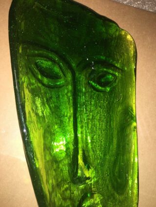 RARE MID CENTURY PABLO PICASSO STYLE GREEN FACE GLASS SCULPTURE ABSTRACT ART MCM 8