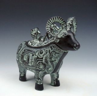 Vintage Bronze Crafted Sculpture Goat Antelope Bird & Dragon Top 07011730