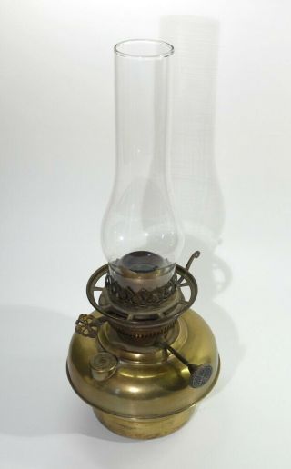 Antique Brass Evered & Co Ltd Hanging Oil Lamp Complete With Glass Chimney