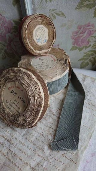 Gorgeous Batch 3 Rolls Antique French Grossgrain Ribbons C1910