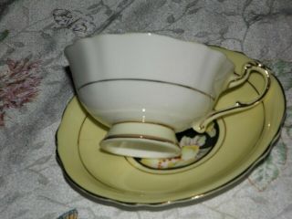 Vintage Paragon Black with Yellow Flowers & Yellow Band Footed Tea Cup & Saucer 4