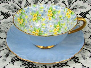 Shelley Primrose Blue Oleander Shape Floral Chintz Tea Cup & Saucer