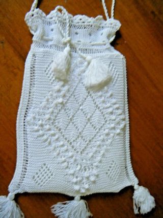 Old Victorian Wedding Purse Hand Knitted Lace Of White Color Fringes Europe