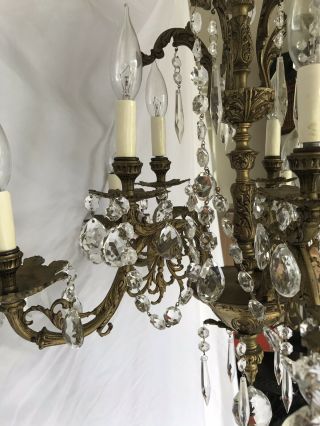 ANTIQUES VINTAGE BRONZE CHANDELIER CRYSTAL 5 ARM 10 Light 24 X24 Made In Spain 6