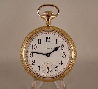 Illinois " Bunn Special " 21j 10k Gold Filled Open Face 18s Railroad Pocket Watch
