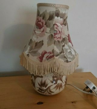 Charming Small Ceramic Desk Table Lamp With Fabric Shade Brown 14cms
