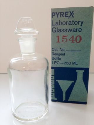 Vintage Pyrex Laboratory Glass Bottle With Stopper 250ml