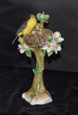 Vintage Sitzendorf Figurine - Bird Nest W/ Mother & Chicks In Tree - 9 " H - Exc