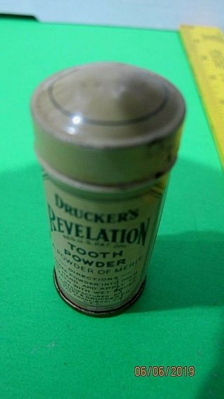 Vintage Sample Medicine Tin Drucker ' s Revelation Tooth Powder San Francisco CA. 4