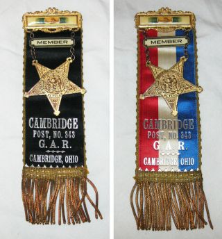 1866 Gar Member Medal Badge Cambridge Ohio Post 343 Reversible Civil War Funeral