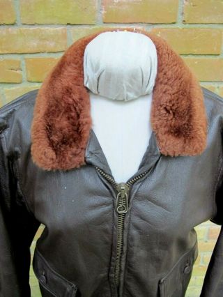 Vintage VIETNAM Era ? Red Mouton Collar US Navy G - 1 Bomber Leather Jacket; Good 4