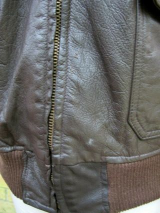 Vintage VIETNAM Era ? Red Mouton Collar US Navy G - 1 Bomber Leather Jacket; Good 7