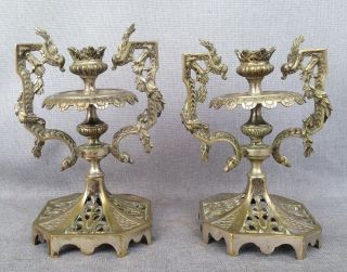 Antique Art Nouveau candlestick silver plated bronze early 1900 ' s France 2