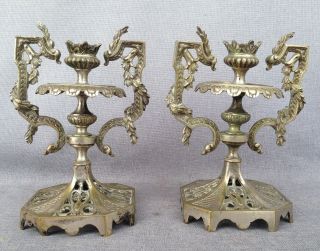 Antique Art Nouveau candlestick silver plated bronze early 1900 ' s France 3