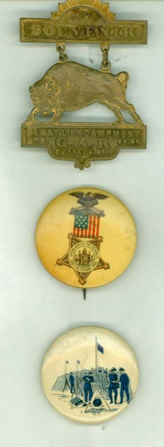 2 Vtg 1897 Buffalo Ny Grand Army Of The Republic Reunion Pinback Buttons & Badge