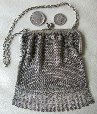 Antique Art Deco Floral Silver Frame Blue Jewel Fringe Mesh Coin Purse Germany