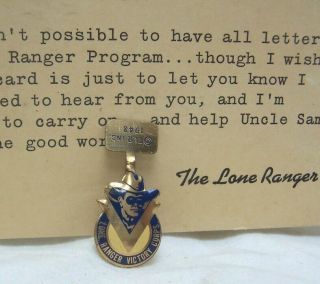 1942 Lone Ranger Victory Corps Post Card & Brass Tab Kix Cereal Premium 2