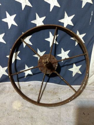 Antique Iron Farm Cart / Wheelbarrow Wheel Rustic Vintage Barn Garden Decor