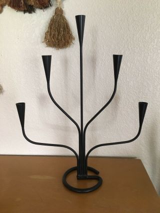 Vintage Metal Candlestick Danish Mid Century Modern Black Candle Holder