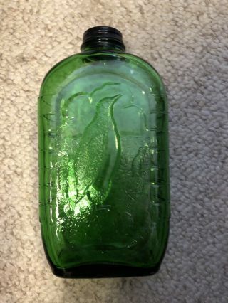 Vintage Forest Green Water Bottle With 2 Penguins On The Front.