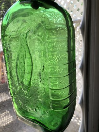 Vintage Forest Green Water Bottle with 2 Penguins on the front. 2