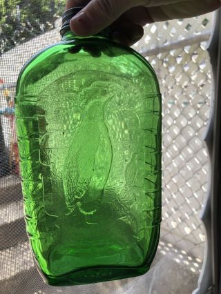 Vintage Forest Green Water Bottle with 2 Penguins on the front. 4