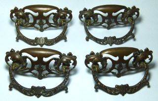 Quality Set X 4 Bronze/copper Alloy/brass Rococo Chest/drawer/door Handles
