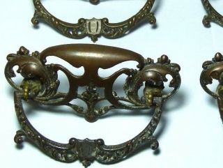 QUALITY SET X 4 BRONZE/COPPER ALLOY/BRASS ROCOCO CHEST/DRAWER/DOOR HANDLES 2