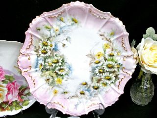Limoges France Painted Large Charger Daisy Artist Signed Pink Platter Plate