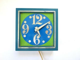 Vintage Spartus Wall Clock Boutique Green Blue Mid Century Mod Parts Needs Work