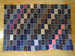 Antique Hand Tied & Embroidered 30” X 44” Quilted Wool Fabric Multicolor Throw